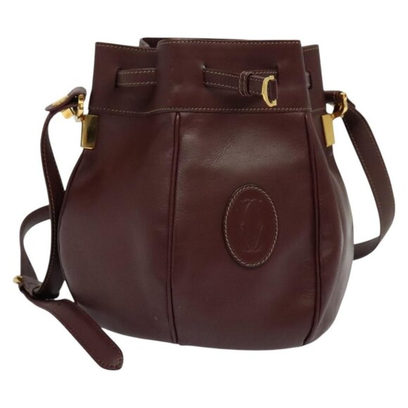 CARTIER Must Line Shoulder Bag Leather Bordeaux Gold Auth 133861 - Picture 1 of 16